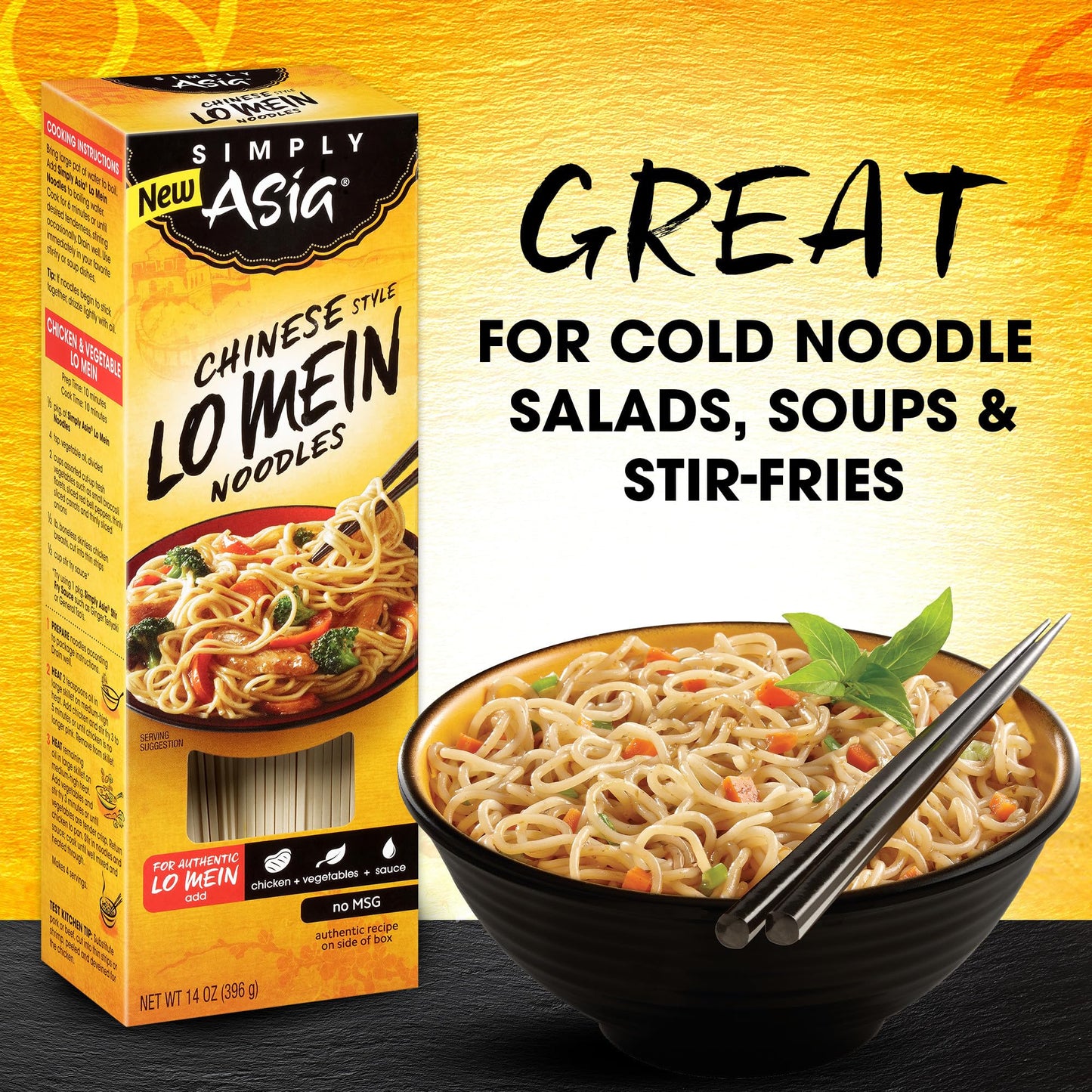 Simply Asia Lo Mein Noodles, Chinese Style, No MSG, For Cold Noodle Soups, Vegetable Lo Mei, Chicken Lo Mein & Stir-Fries, 14 oz