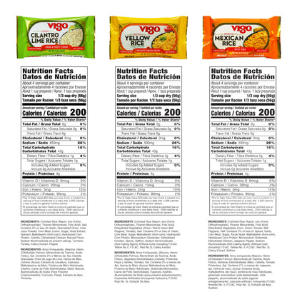 Vigo Authentic Rice Variety Pack, Low Fat, 8oz Pack of 3 (Saffron Yellow Rice, Mexican Rice with Corn, and Cilantro Lime Rice)