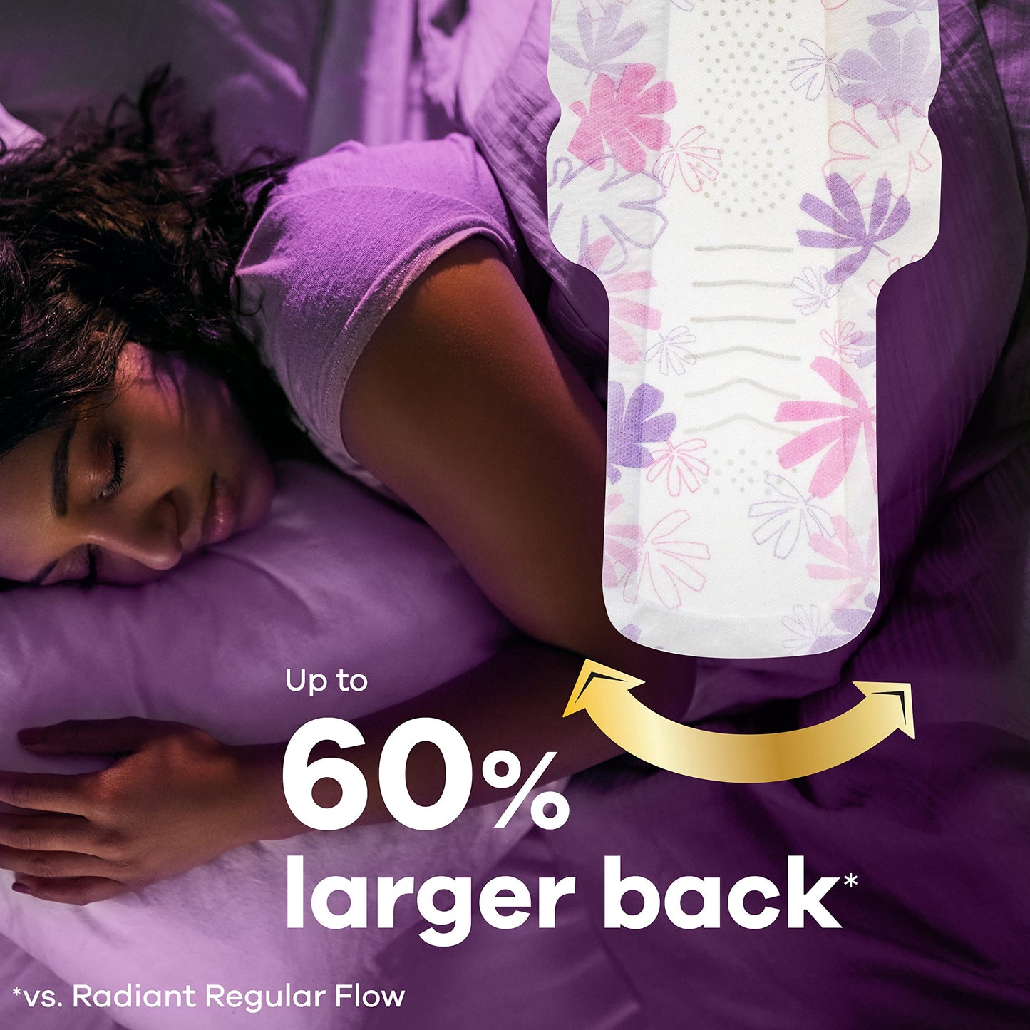 Always Radiant Feminine Pads for Women, Flexfoam Pads with Wings, Size 5, Extra Heavy Overnight Absorbency, Lightly Scented, 26 Count