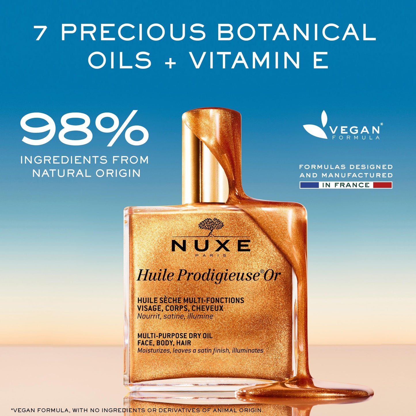 NUXE Huile Prodigieuse Shimmer Multi-Purpose Dry Oil - Luxurious Radiant Glow and Hydration for Face, Body & Hair
