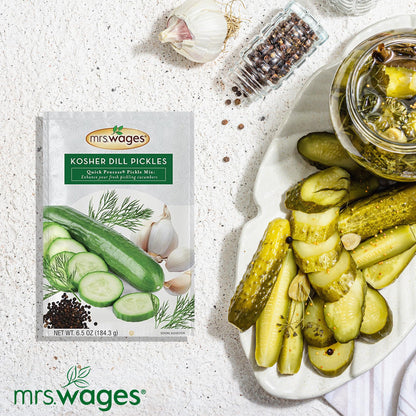 Mrs. Wages Kosher Dill Pickles Quick Process Mix, Quick and Easy, Simple-To-Use, Traditional Pickle Flavoring, Enhance Your Pickling Cucumbers, 6.5 oz Packet (Value Pack of 6)