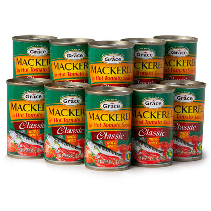 Grace Hot & Spicy Mackerel in Tomato Sauce 5.5oz - 10 Pack Canned Mackerel