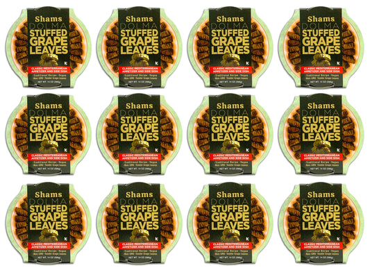 Shams Dolma Stuffed Grape Leaves, Vegan and Kosher Stuffed Grape Leaves, Non-GMO Dolmas, Traditional Recipe 14 Ounce, Pack of 12