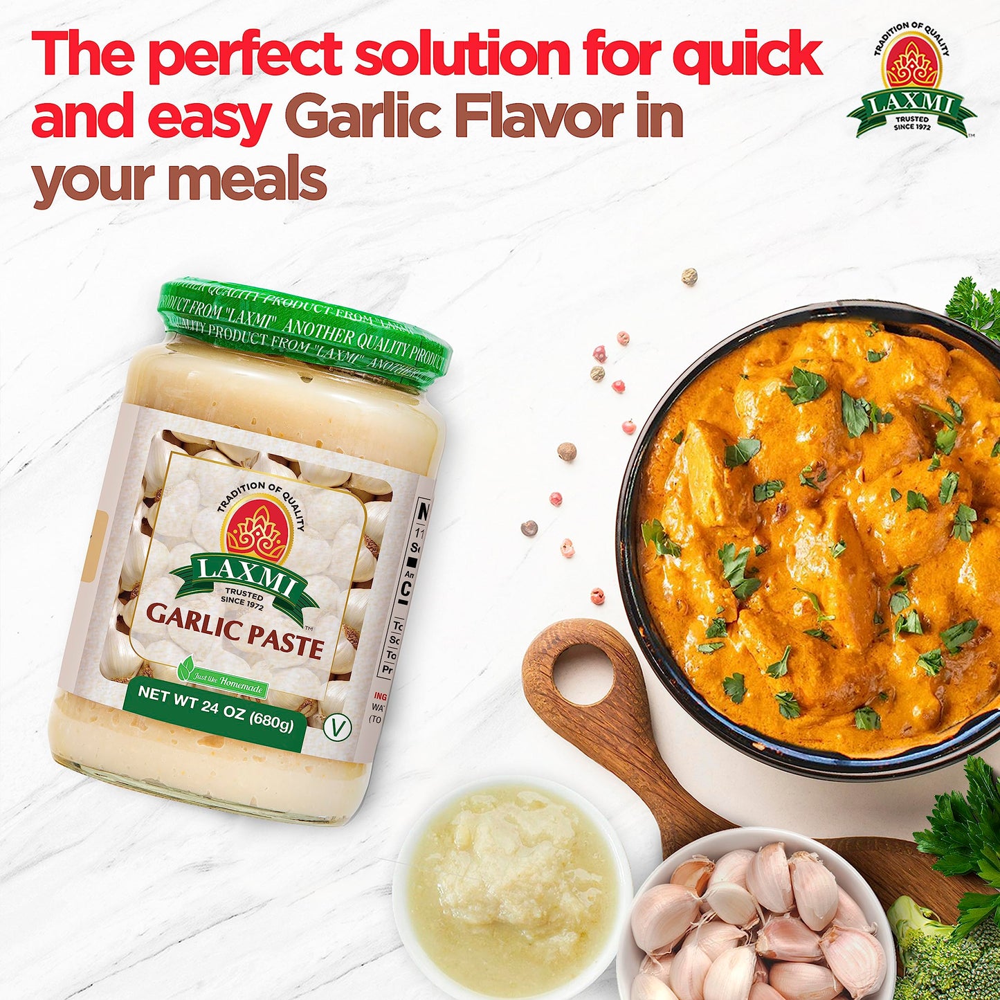 Laxmi Garlic Paste 24oz | Premium quality and pure Garlic, Ground | Vegetarian | Non-GMO certified | Ethically Sourced