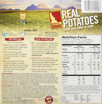 Idahoan Au Gratin and Scalloped Homestyle Casserole Potatoes, Made with Gluten-Free 100-Percent Real Idaho Potatoes, Combo Pack of 6 Boxes (5 Servings Each)