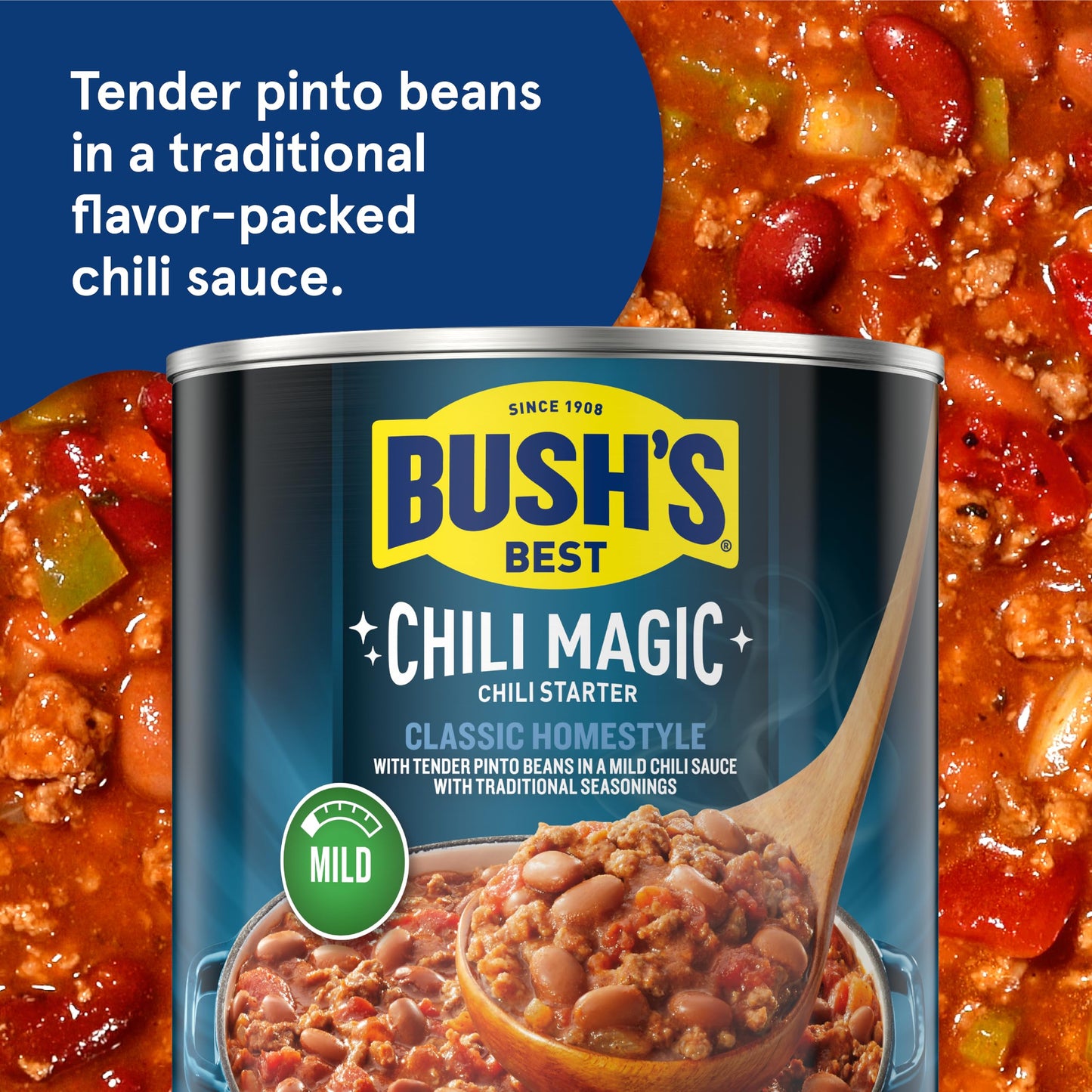 BUSH'S BEST Canned Chili Magic Chili Beans Starter Traditional Recipe (Pack of 12), Source of Plant Based Protein and Fiber, Low Fat, Gluten Free, 15.5 oz