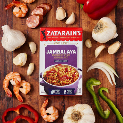 Zatarain's Rice Mix, Jambalaya, Long Grain Rice with Onions, Bell Peppers, Garlic, Paprika, and Red Peppers, Just Add Meat for Easy-Prep, New Orleans Style Rice Meal, 8 oz