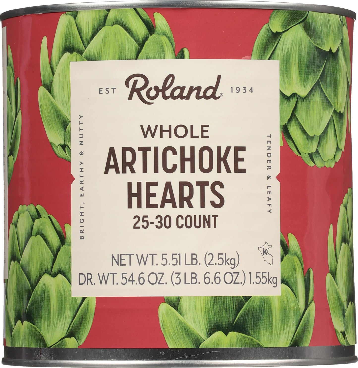 Roland Foods Whole Extra Large Artichoke Hearts, 25-30 Count, 5 Lb 8 Oz Can