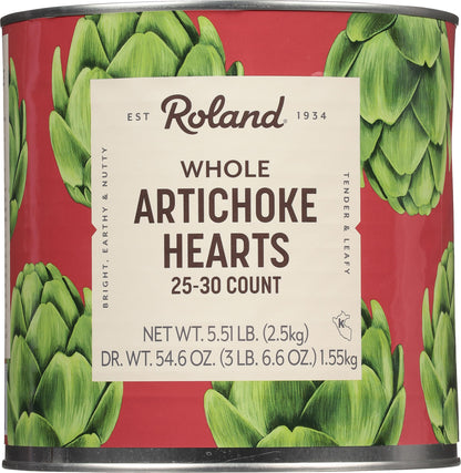 Roland Foods Whole Extra Large Artichoke Hearts, 25-30 Count, 5 Lb 8 Oz Can