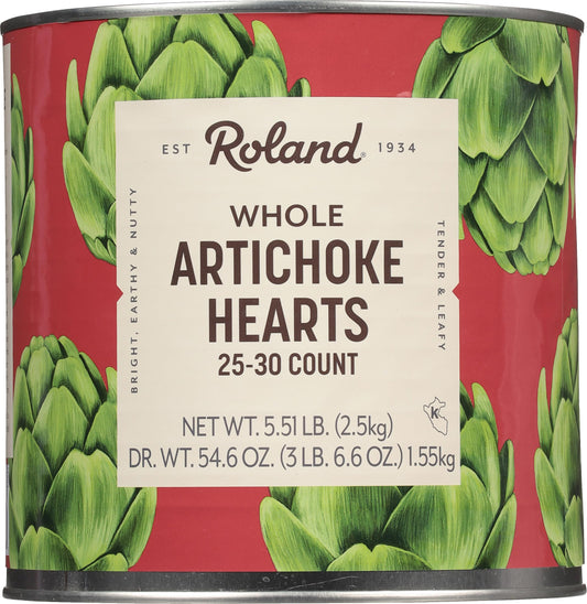 Roland Foods Whole Extra Large Artichoke Hearts, 25-30 Count, 5 Lb 8 Oz Can