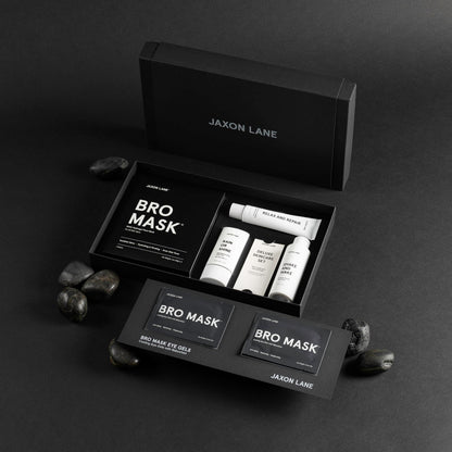 Mens Skin Care Kit 5 Piece Deluxe Facial Skincare Routine Gift Set, Anti Aging Korean Skin Care for Men: Enzyme Powder Face Wash, Moisturizer, SPF 50 Sunscreen, Bro Mask Sheet Masks, Under Eye Patches