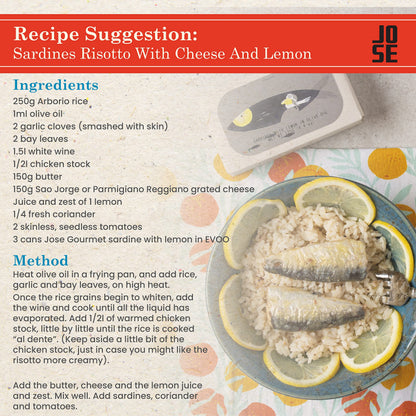 Canned Sardines with Lemon and Olive Oil by Jose Gourmet, Wild Caught Portuguese Sardines, Canned Fish in Olive Oil, Omega 3, Fair Trade, 125g Can, Pack of 3