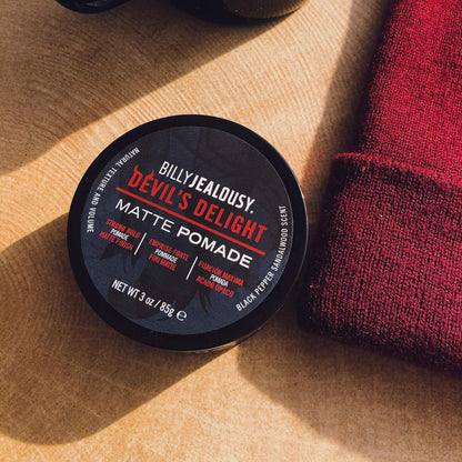 Billy Jealousy Devil's Delight Matte Pomade for Men Adds Volume and Definition, Strong Hold Water-Based Formula with Black Pepper Sandalwood Scent, 3 Oz.