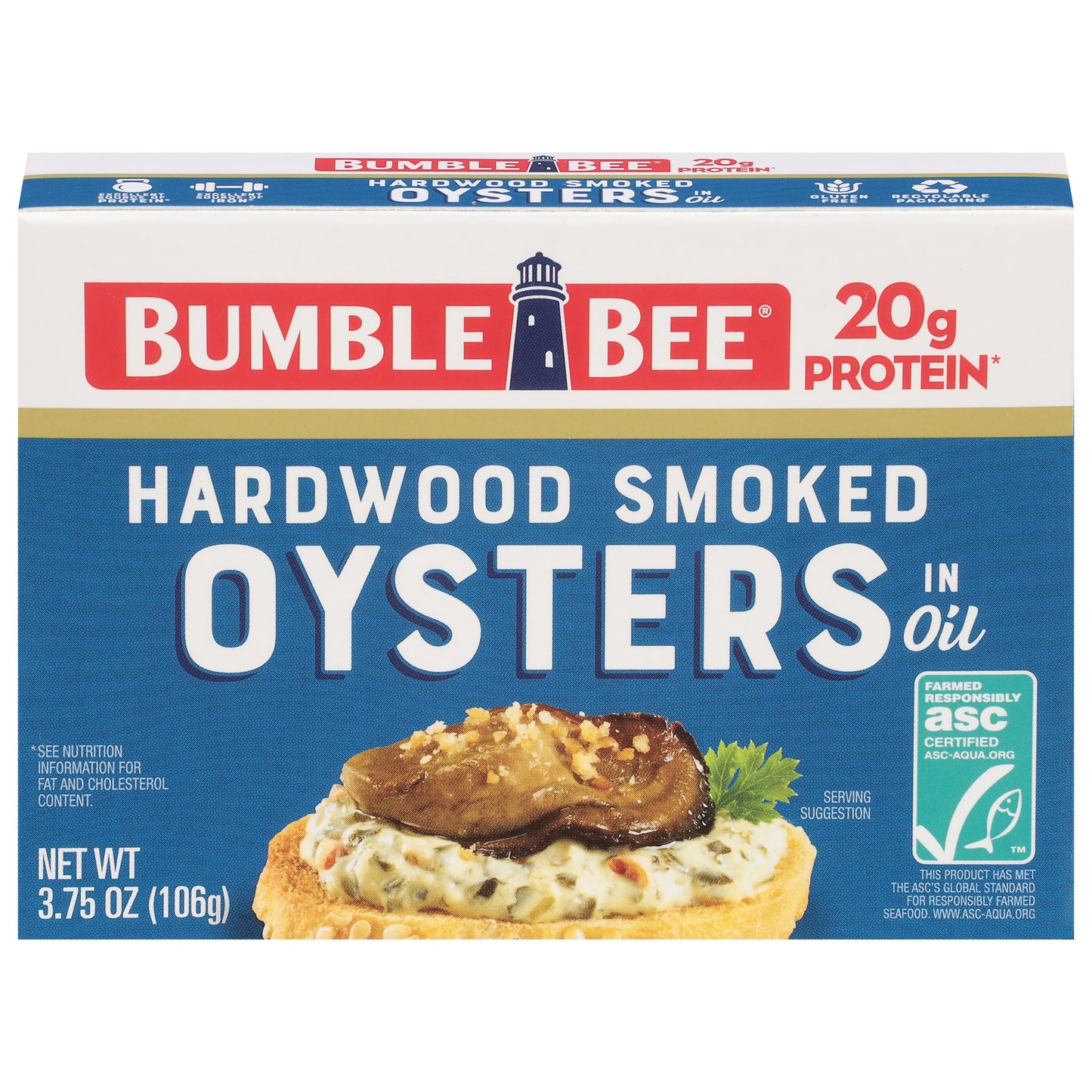 Bumble Bee Canned Hardwood Smoked Oysters, 3.75 oz Can - Ready to Eat - 18g Protein per Serving - Gluten Free