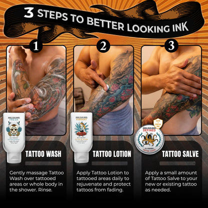 Billy Jealousy Marked IV Complete Tattoo Care Kit, Make Your Mark Defined, Fresh and Vibrant, Includes Aftercare Ink Salve, Brightening Soap and Moisturizing Tattoo Lotion