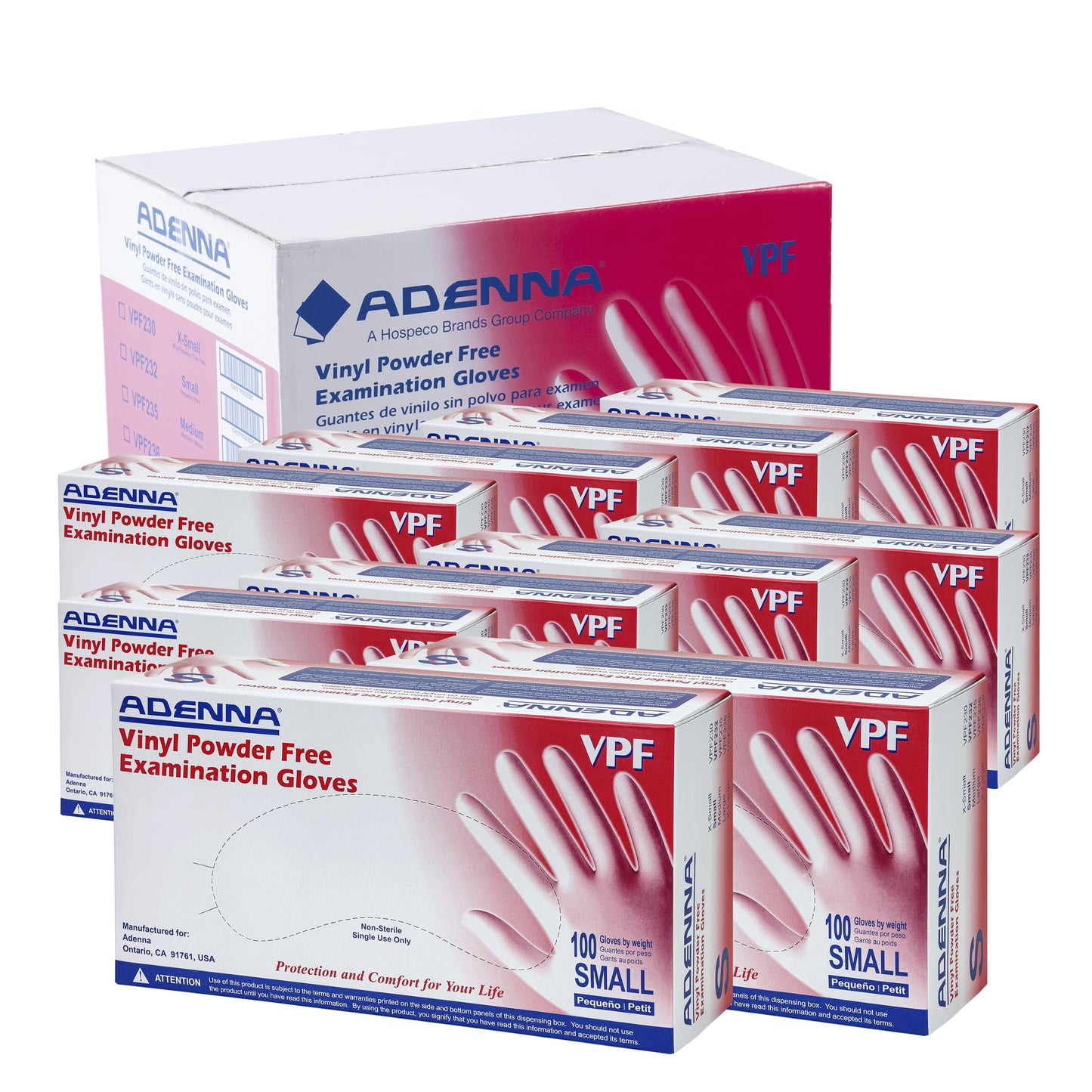 Adenna VPF 4-mil Vinyl Powder Free Exam Gloves, Clear, Small, Box of 100