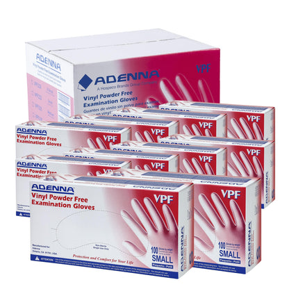 Adenna VPF 4-mil Vinyl Powder Free Exam Gloves, Clear, Small, Box of 100