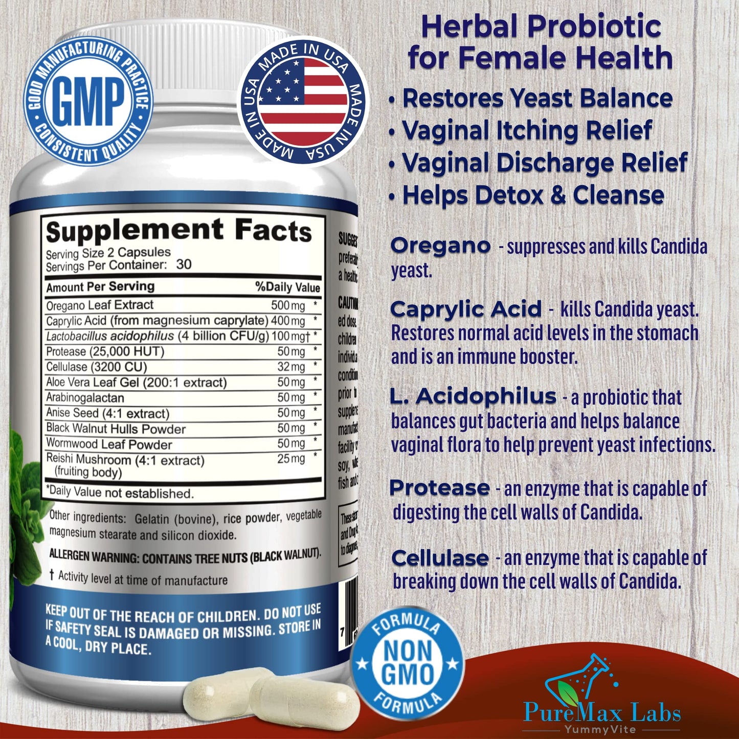 Balance Complex for Women - for Vaginal Health, Herbal Detox & Cleanse, Vaginal Probiotics, Supports Healthy Intestinal Flora, Helps with Yeast Infections 60 Capsules