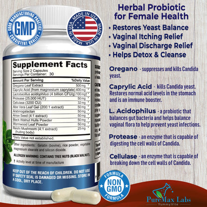 Balance Complex for Women - for Vaginal Health, Herbal Detox & Cleanse, Vaginal Probiotics, Supports Healthy Intestinal Flora, Helps with Yeast Infections 60 Capsules