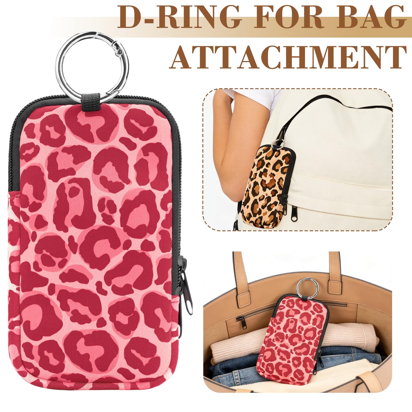 2 Pack Portable Tampon Holder Zippered Pouch with Snap Hook, Waterproof Travel-Friendly Discreet Period Bag, Feminine Products Organizer for Women Purse (Leopard)