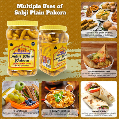 Rani Sabji Pakoda (Plain Dumplings) 14oz (400g) PET Jar ~ All Natural | Vegan | No Preservatives | No Colors | Gluten Friendly | Indian Origin