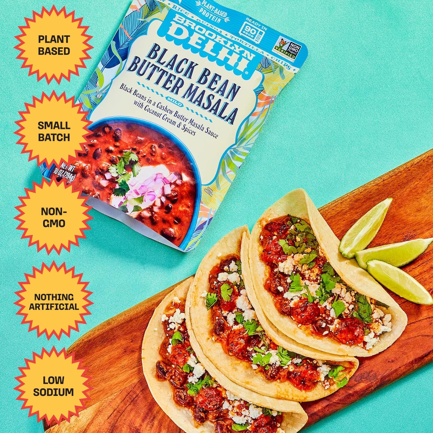 Brooklyn Delhi Black Bean Butter Masala Pouches - Ready to Eat, Microwavable Entree - Vegan, Gluten Free, Non-GMO - (10 Ounce, Pack of 1)