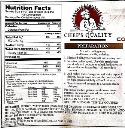 Chef's Quality: Mashed Potatoes Complete Instant 5.43 Lb.