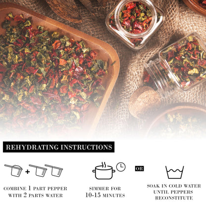 Gourmanity Dried Red and Green Bell Peppers Mix, 32oz Flavorful Diced Peppers Fresh and Appetizing, Perfect for Ramen Toppings Soups Stir-Frys and Stews, All Natural, Packed in a Resealable Bag