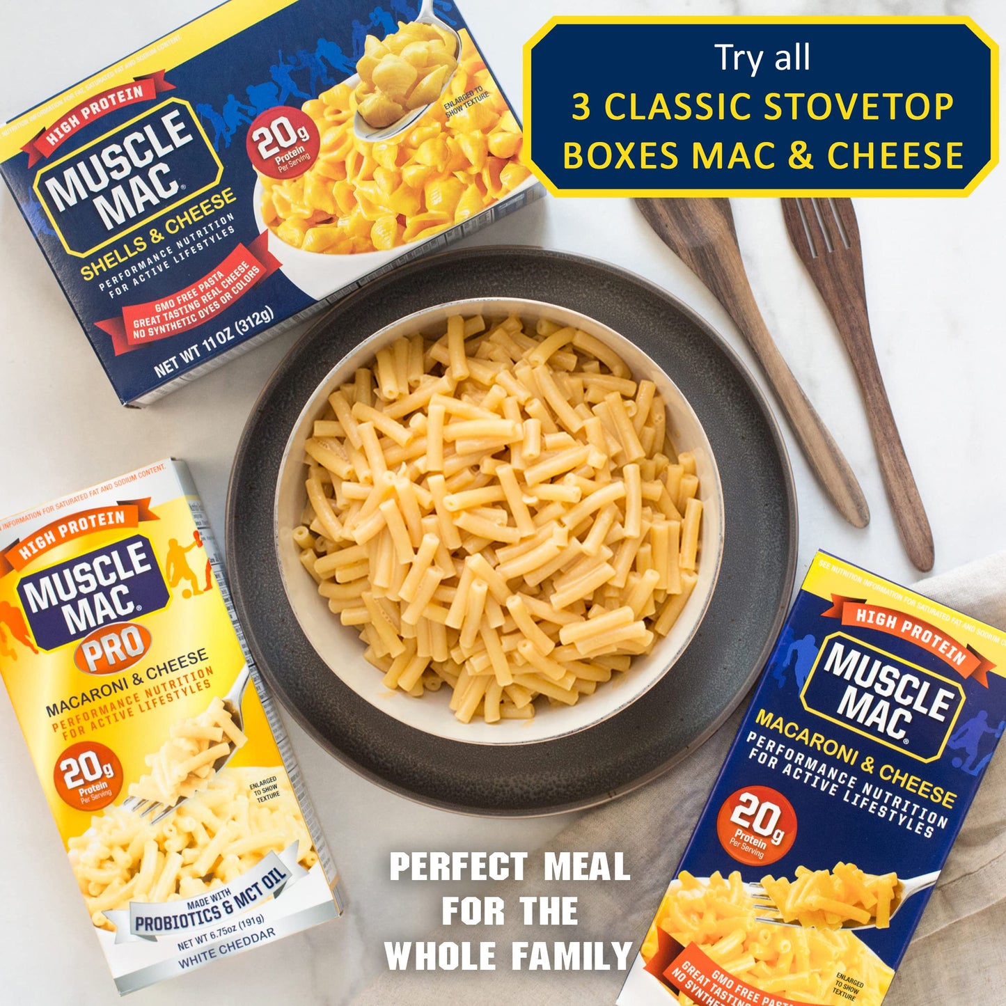 Macaroni and Cheese Carton Made With Probiotics And MTC Oil, 20g High Protein Per Serving Foods, Real White Cheddar Cheese By MUSCLE MAC PRO, (10 Pack)