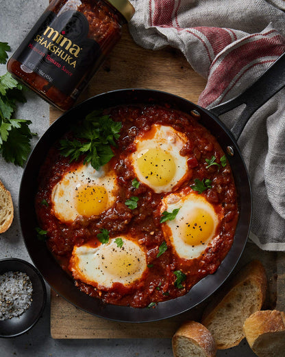 Mina Shakshuka Sauce, Moroccan Tomato Sauce, 16 Oz Sugar Free Sauce, Keto Friendly, Perfect to Use as Pasta Sauce and Simmer Sauce, Delicious with Eggs, Pizza, Sandwiches, and More