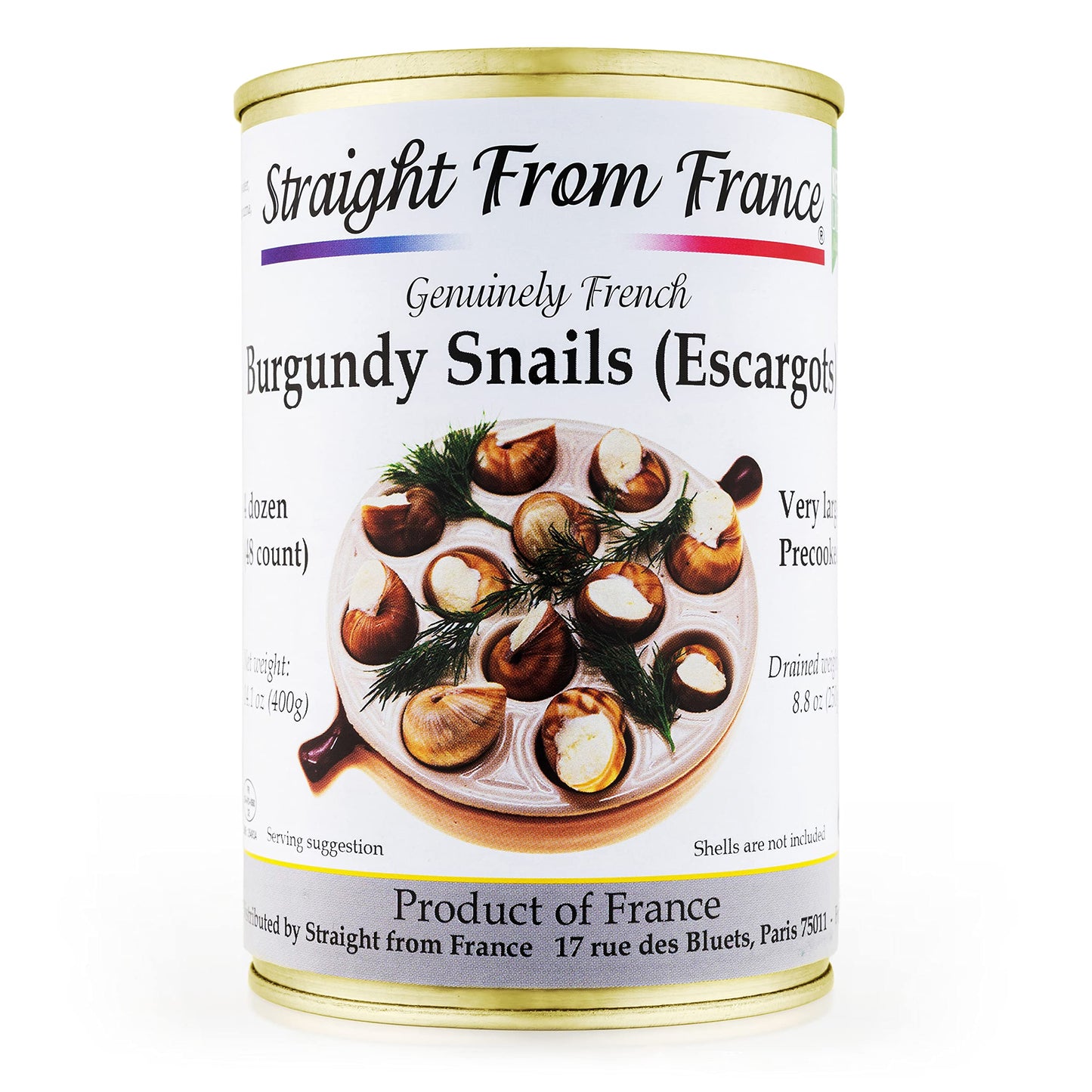 Straight from France Genuinely French, French Helix Pomatia Wild Burgundy Canned Escargots Snails, Keto & Paleo Friendly 4 Dozen