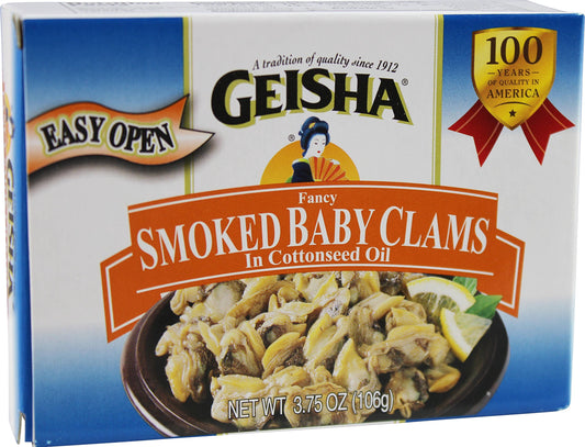 Smoked Baby Clams in Oil, Wild Caught (Pack of 3), 3.75 oz Tin - Geisha