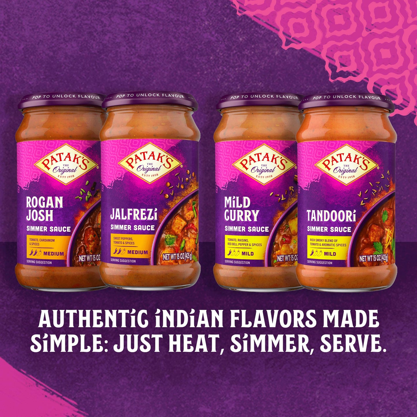 Patak’s Tandoori Simmer Sauce - Mild & Creamy Tomato-Based Curry Sauce with Ginger, Garlic & Aromatic Spices - Gluten-Free & Vegetarian Indian Simmer Sauce - Ready in Minutes - 15oz Jar (Pack of 3)