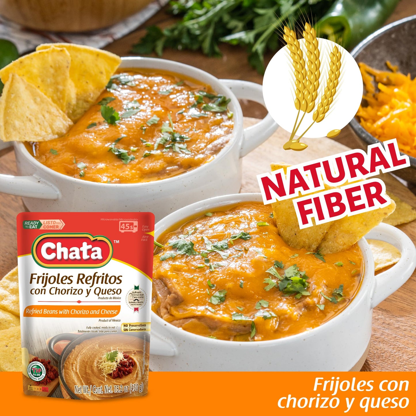Chata Mexican Refried Beans with Chorizo and Cheese, 15.2 oz (Pack of 3)