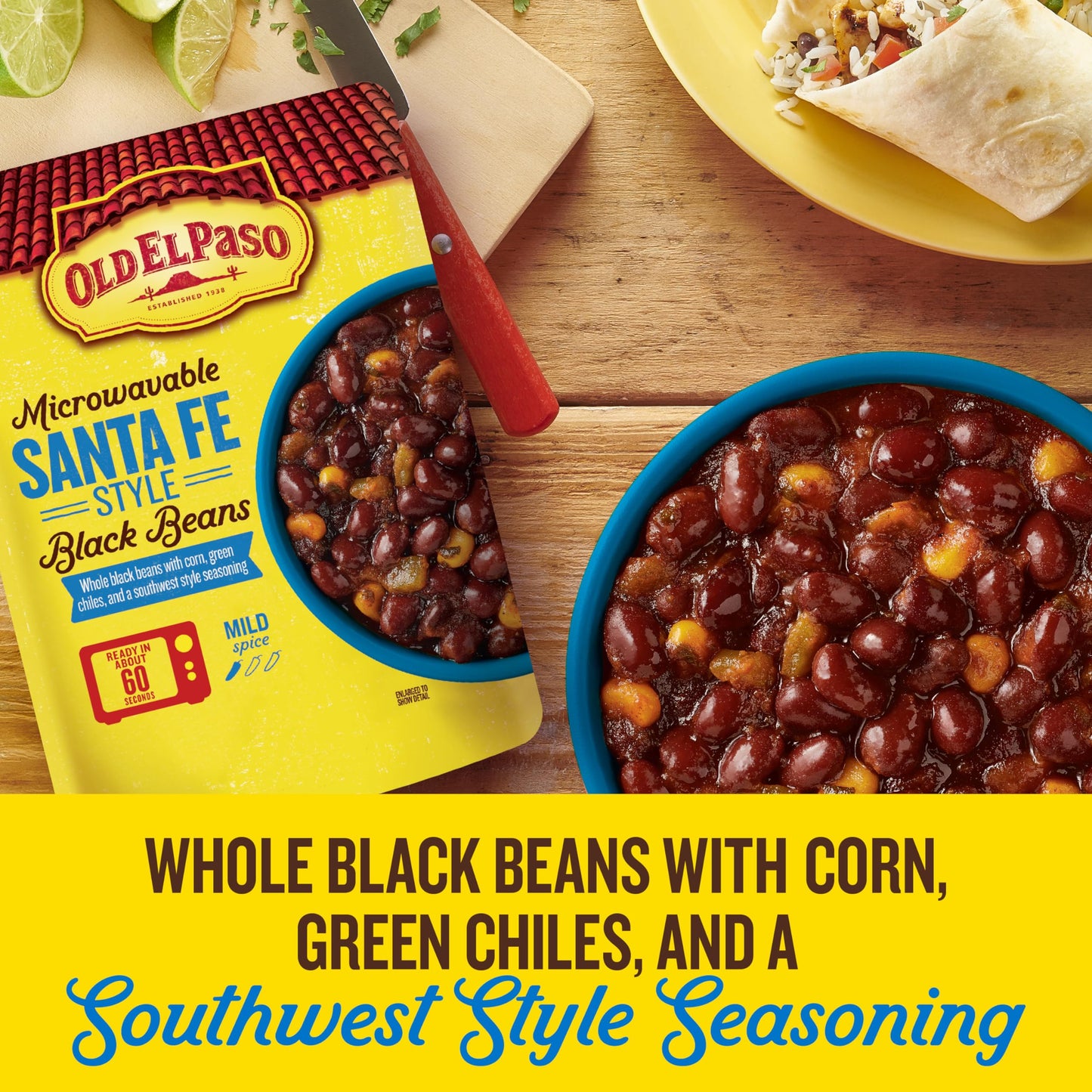 Old El Paso Black Beans, Santa Fe Style, Microwavable Pouch, 8.8 oz