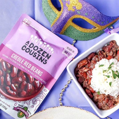 A Dozen Cousins Vegan Creole Red Beans 6pk, Seasoned Healthy Microwave Kidney Beans in Avocado Oil, Ready to Eat Prepared Food, Easy Plant Protein with Fiber, Gluten Free Quick Meal, Clean Ingredients