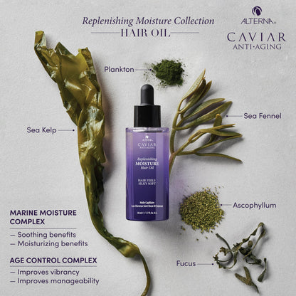 Alterna Haircare CAVIAR Anti-Aging Replenishing Moisture Hair Oil 1.7 oz | Lightweight, Revives and Nourishes Hair | Increased Shine and Softness | Heat Protectant and Frizz Control
