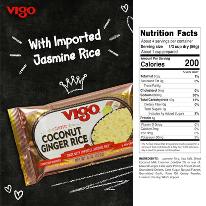 Vigo Authentic Coconut Ginger Rice, Imported Jasmine (Coconut Ginger, 8 Ounce (Pack of 12))