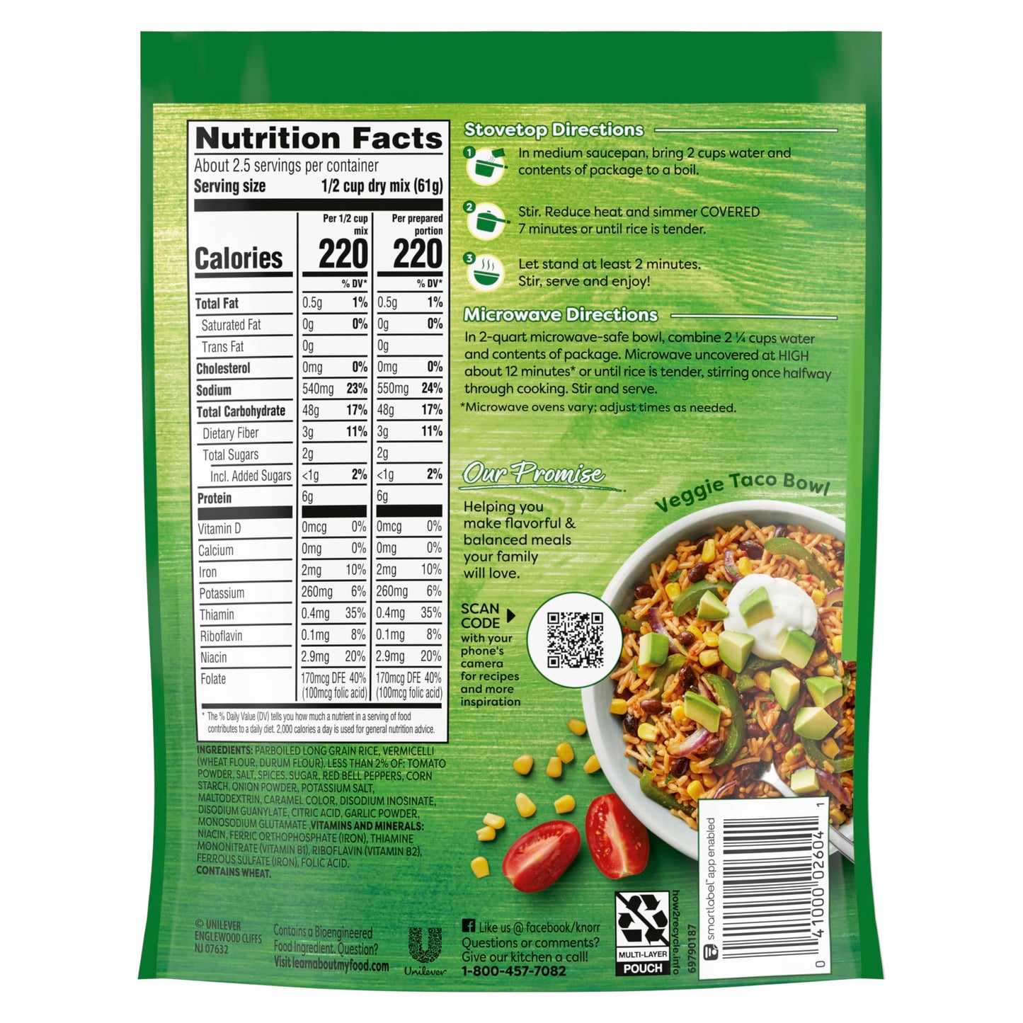 Knorr Rice Sides Taco Rice For a Tasty Rice Side Dish No Artificial Flavors or Preservatives, No Added MSG 5.4 oz