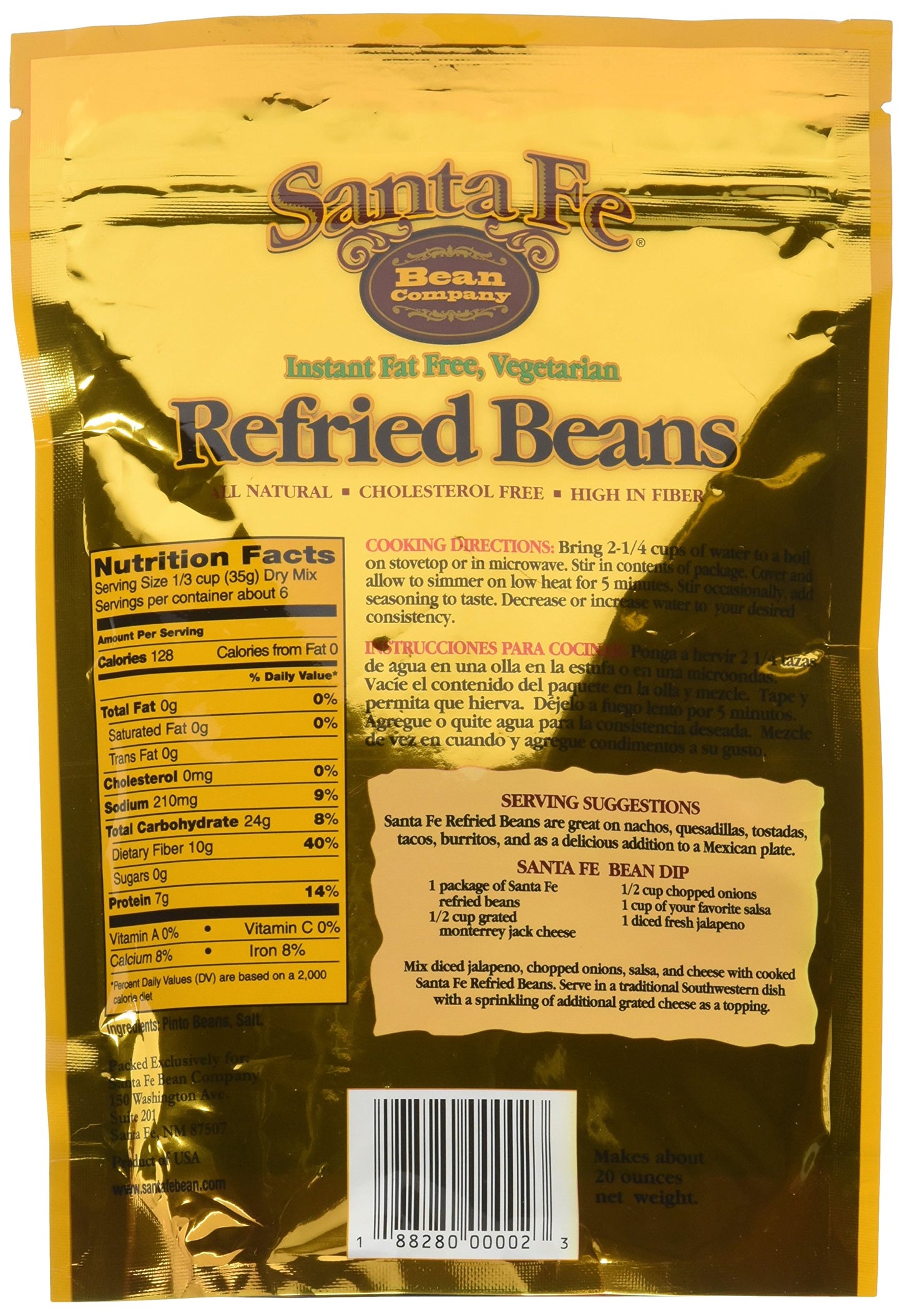 Santa Fe Instant Fat Free Vegetarian Refried Beans 7.25 Oz (Pack of 4)