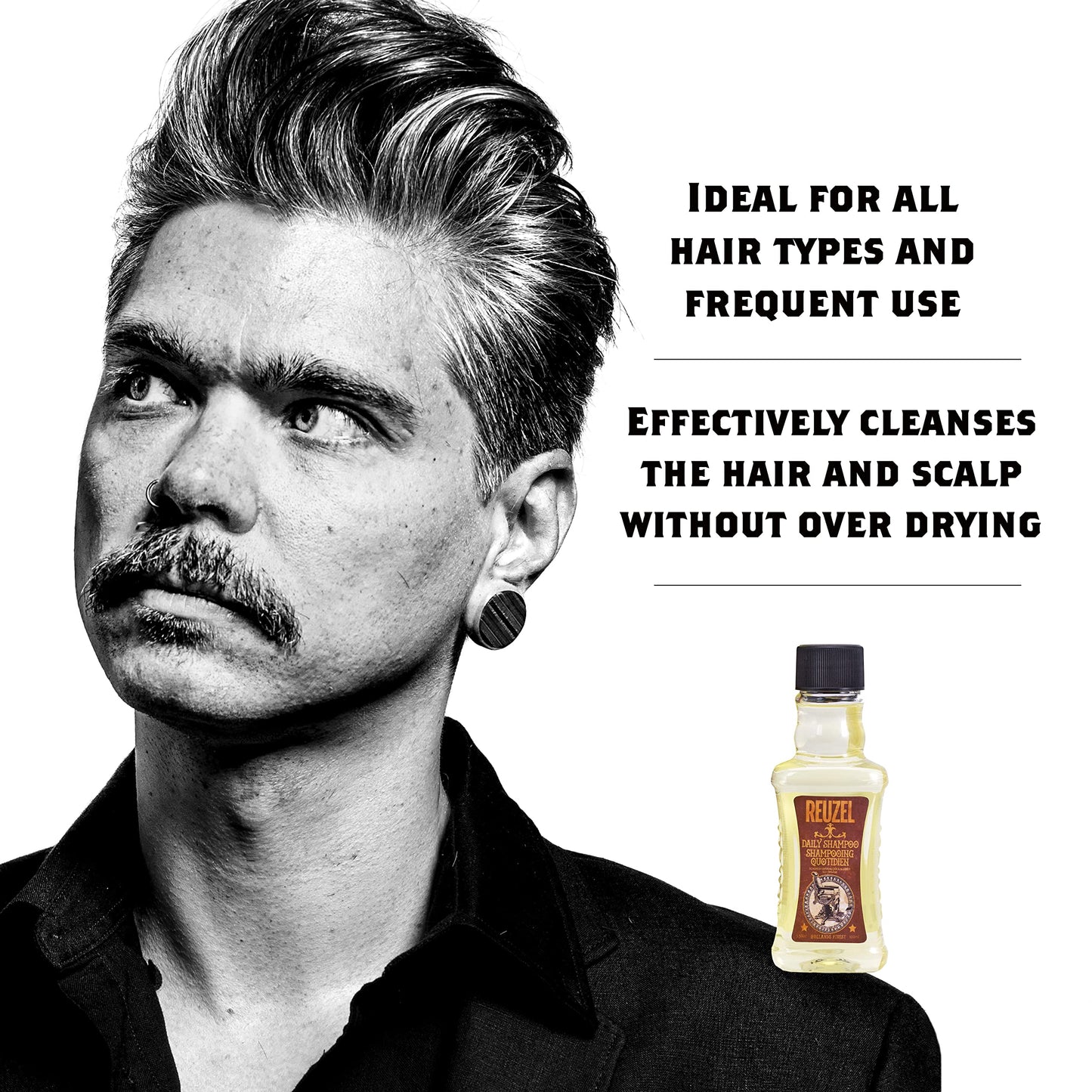 Reuzel Daily Shampoo - Cleanses Hair And Scalp - Ideal For All Hair Types And Frequent Use - Balanced For Excellent Degreasing And Cleansing Without Over Drying - With T4 Tonic Blend