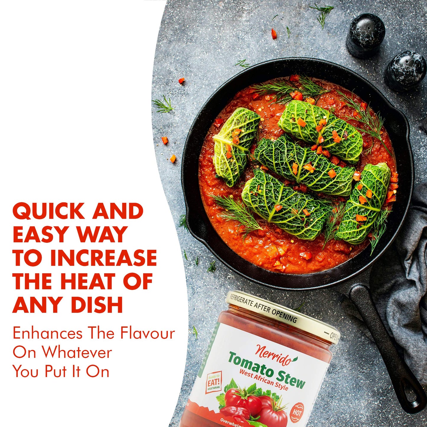 Nerrido Canned Tomato Stew & Jollof Rice Red Sauce, African Style Hot Pasta Sauce with Vegetables and Spices 16oz (454g) (Hot, 1 Pack)