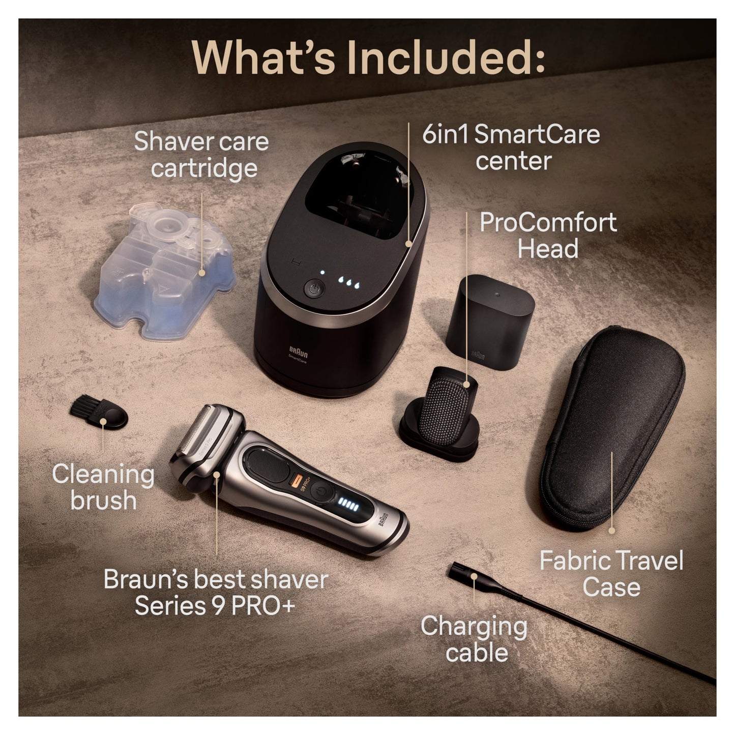 Braun Series 9 PRO+ Electric Razor for Men, 5 Pro Shaving Elements and Shave-Preparing ProComfort Head for Closeness & Skin Comfort, 6in1 SmartCare Center, Wet or Dry Shaver, Charging Stand, 9597cc