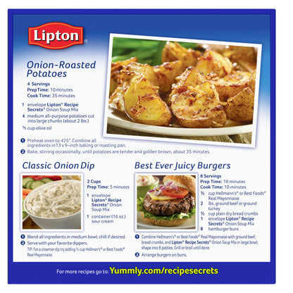 SOUP SECRETS Lipton Recipe Secrets Soup and Dip Mix 24 Count Onion For Delicious Base Single-Serve Package for Easy Seasoning 2 oz