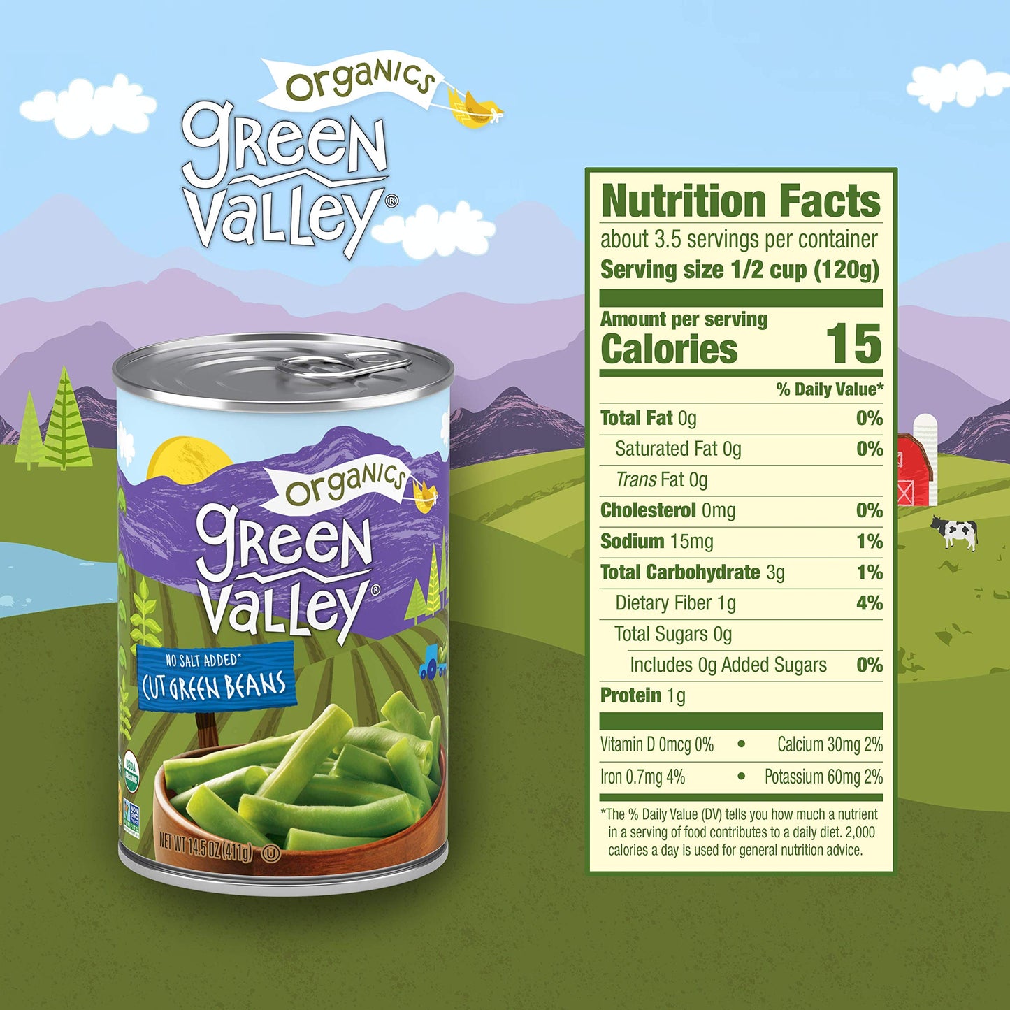 Green Valley Organics Cut Green Beans | Certified Organic | Non-GMO Project Verified | Deliciously Tender-Crisp | 14.5 ounce can (Pack of 12)