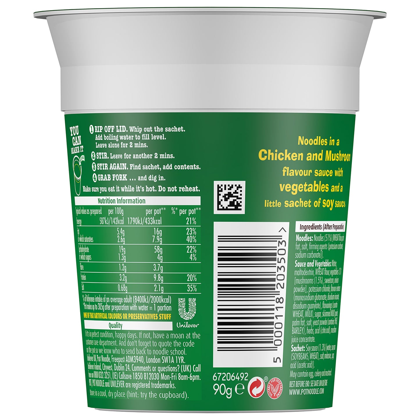 Pot Noodle Chicken and Mushroom 90 g (Pack of 12)