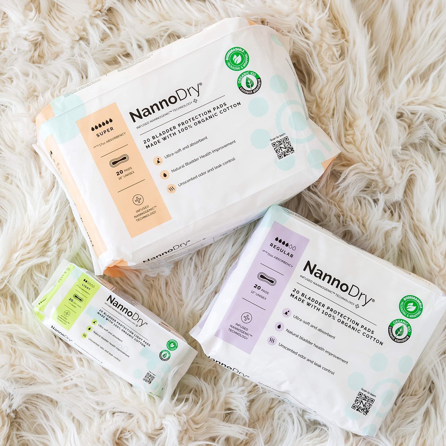 Incontinence Pads for Women - 100% Organic Cotton Postpartum Pads, Pregnancy, Menopause, Bladder Leak Control - High Absorbency, Breathable, Unscented, Unisex - Regular (1 Pack, 20 Count)