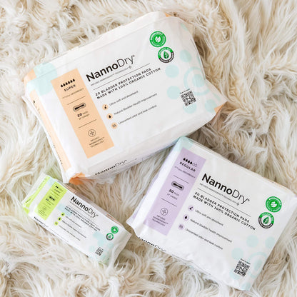 Incontinence Pads for Women - 100% Organic Cotton Postpartum Pads, Pregnancy, Menopause, Bladder Leak Control - High Absorbency, Breathable, Unscented, Unisex - Regular (1 Pack, 20 Count)