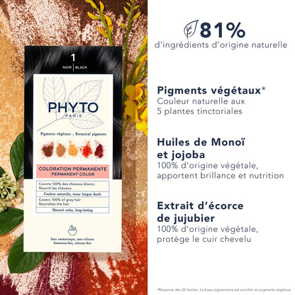PHYTO Phytocolor Permanent Hair Color with Botanical Pigments, 100% Grey Hair Coverage, Ammonia-free, PPD-free, Resorcin-free, 0.42 oz