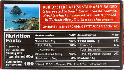 Crown Prince Naturally Smoked Oysters with Red Chilli Pepper 3 oz